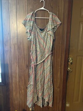 Lane Bryant Multicolor Striped Flutter-Sleeve Midi Dress